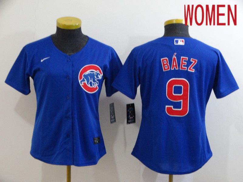 Women Chicago Cubs 9 Baez Blue Game Nike MLB Jerseys